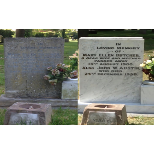 Before / After - Headstone restoration, Online Memorials for graves , Grave headstones , ceramic flowers,  - Sandalwood Memorials