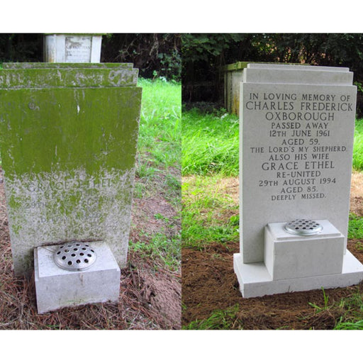 Before / After  - Headstone restoration, Online Memorials for graves , Grave headstones , ceramic flowers,  - Sandalwood Memorials